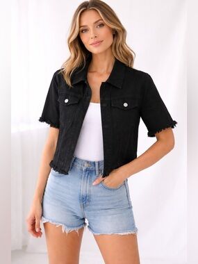 A.Z.I. Short sleeve black jean jacket size S